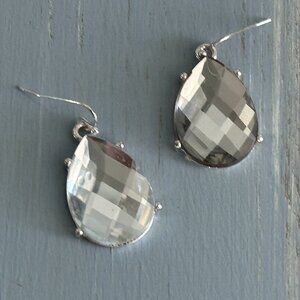NEW Cute Dangle Pierced Earrings Silver Tone w Clear Faceted Plastic Rhinestones